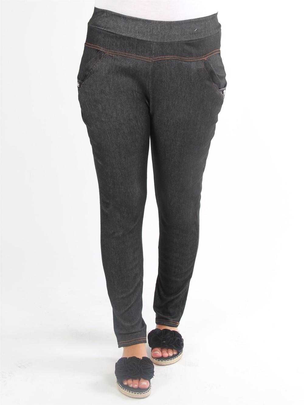 Ruth - Svarta leggings i jeanslook med likadana fickor